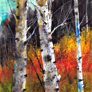 BIRCH TREES in Autumn Watercolor Print by Dean Crouser
