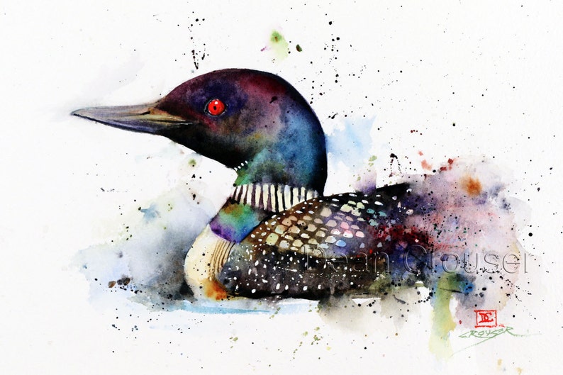 LOON Watercolor Bird Art Print, Loon Watercolor, Bird Painting, by Dean Crouser image 1