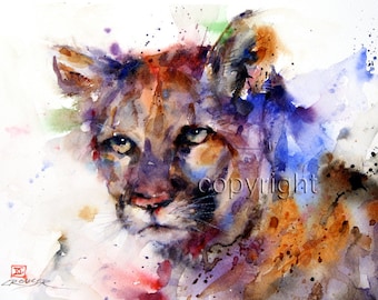 COUGAR Mountain Lion Watercolor Print by Dean Crouser