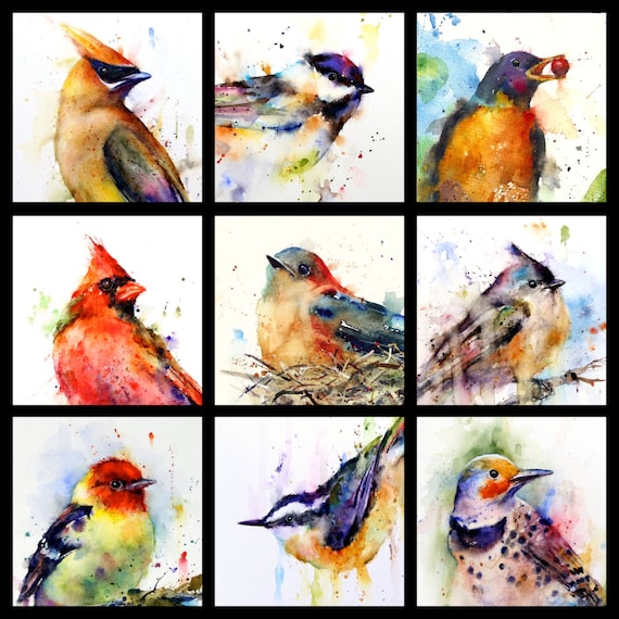 BIRD Flock Watercolor Print, Bird Art Painting by Dean Crouser