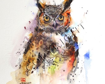 OWL Watercolor Print by Dean Crouser