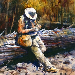 FISHERMAN Watercolor Fishing Print By Dean Crouser