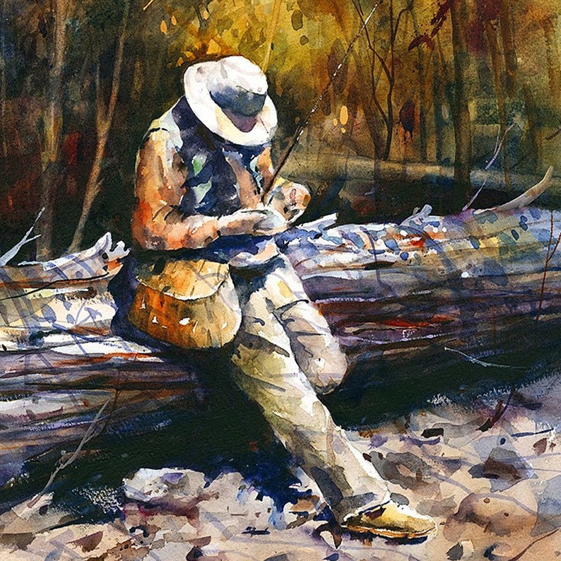 FISHERMAN Watercolor Fishing Print By Dean Crouser image 1