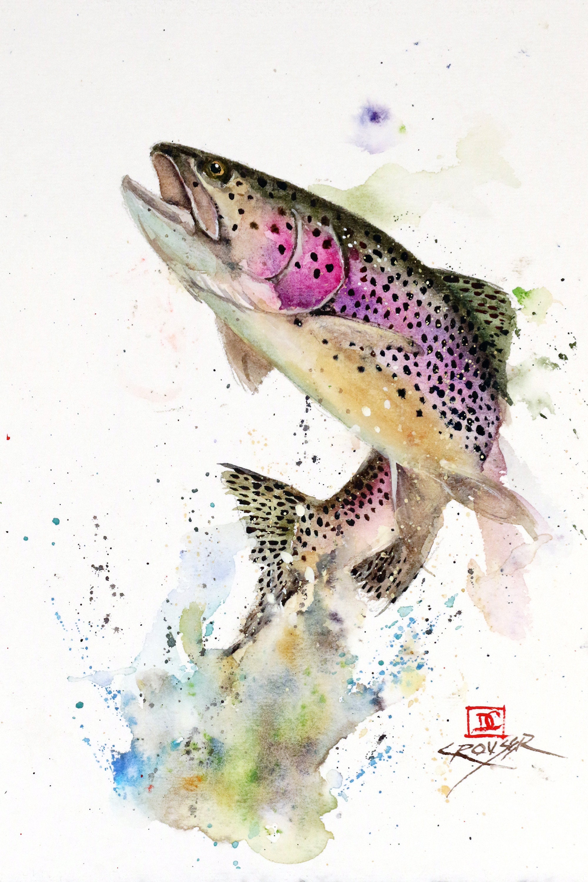 JUMPING RAINBOW Trout Watercolor Fish Print by Dean Crouser