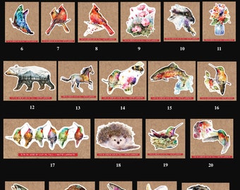 STICKERS, Choose from Birds, Fish, Bears, Hummingbirds and More, Bundle and Save, Watercolors by Dean Crouser