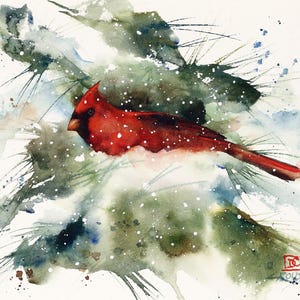Ensemble de 8 cartes de voeux vierges CARDINAL in SNOW, aquarelle d'oiseaux par Dean Crouser