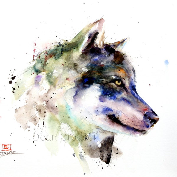 WOLF Watercolor Print, Wolf Painting, Colorful Animal Art,  by Dean Crouser