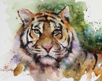 TIGER Watercolor Animal Cat Print by Dean Crouser