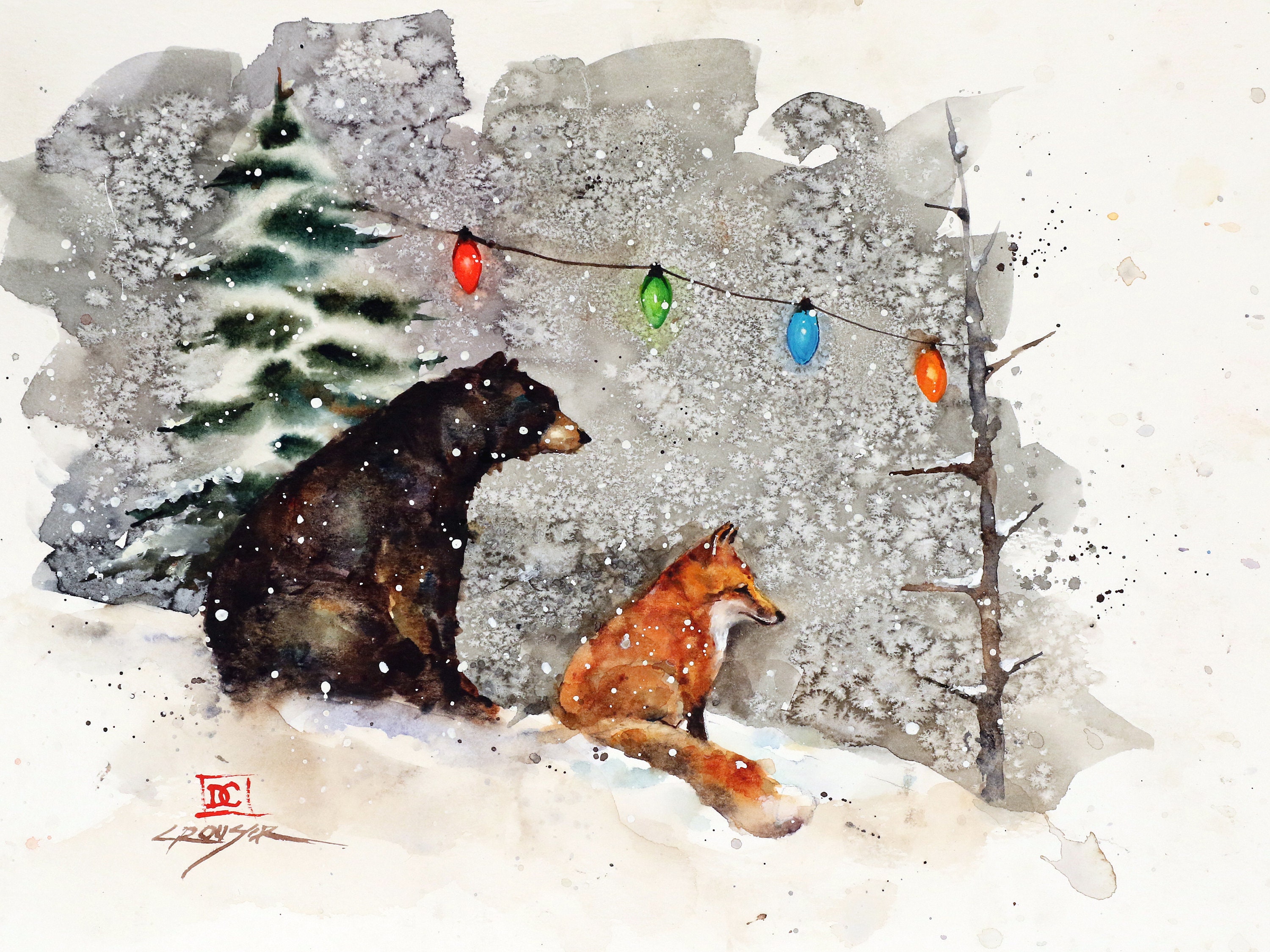 FOX and BEAR in Snow Watercolor Print by Dean Crouser | Etsy