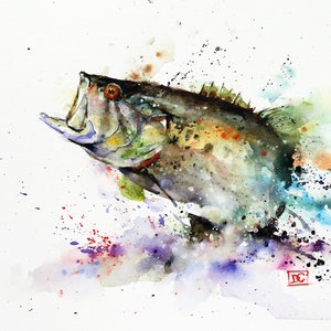 LARGEMOUTH BASS Watercolor Fish Outdoor Colorful Fishing Print Art By Dean Crouser