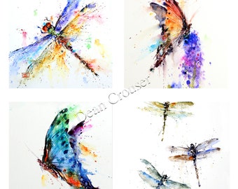 BUTTERFLY & DRAGONFLY Watercolor Art Coaster Set by Dean Crouser