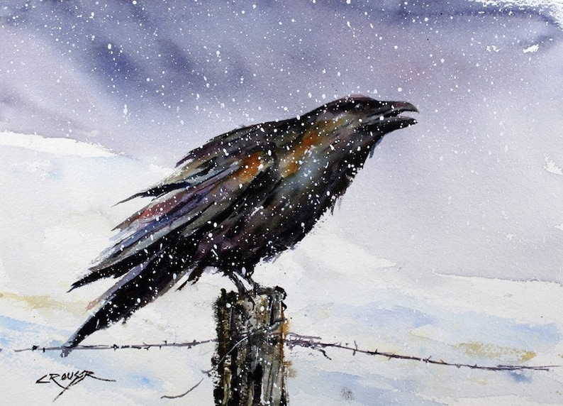 RAVEN Watercolor Bird Art Print by Dean Crouser image 1