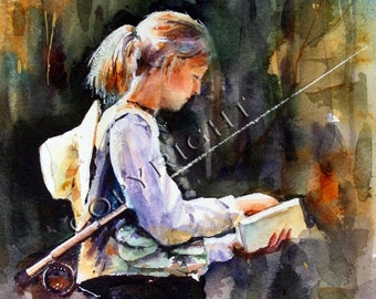WOMAN FLYFISHING Watercolor Print by Dean Crouser