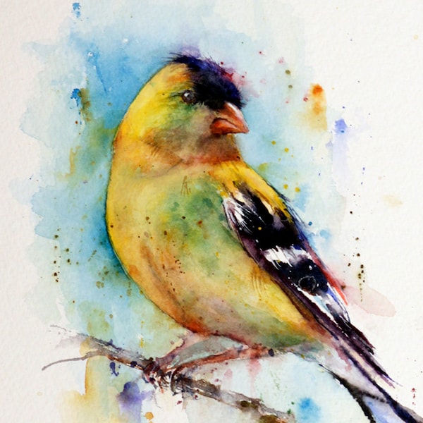 Impresión de acuarela abstracta colorida de GOLFINCH por Dean Crouser