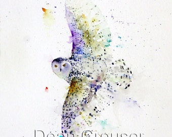 SNOWY OWL Watercolor Bird Art Print, Owl Painting by Dean Crouser