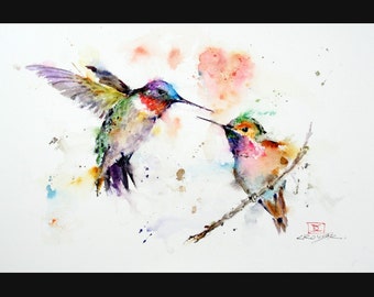 HUMMINGBIRDS Watercolor Bird Print, Hummingbird Painting by Dean Crouser