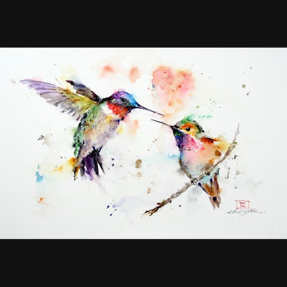 HUMMINGBIRDS acuarela Bird Print, Colibrí Pintura por Dean Crouser