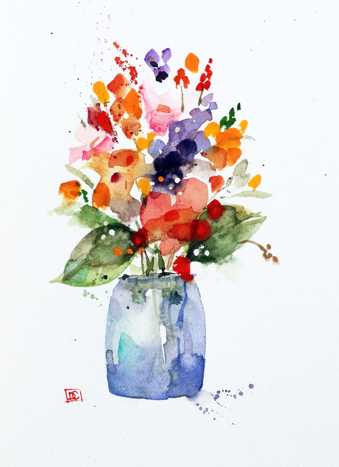 FLOWER VASE, Colorful Watercolor Floral Print by Dean Crouser - Etsy