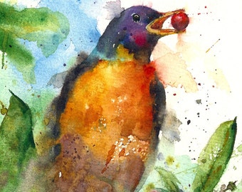 ROBIN Watercolor Bird Print by Dean Crouser