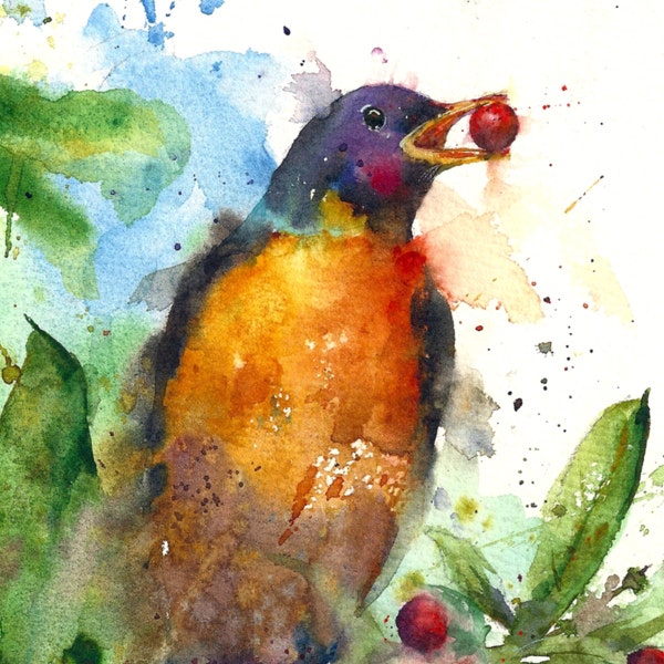 ROBIN Watercolor Bird Print by Dean Crouser