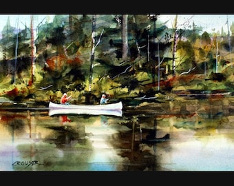 CANOE on River Watercolor Print by Dean Crouser