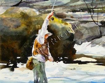 FLY FISHING Watercolor Print by Dean Crouser 