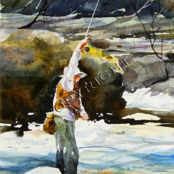 FLY FISHING Watercolor Print by Dean Crouser