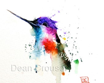 HUMMINGBIRD Watercolor Art Print, Hummingbird Painting by Dean Crouser