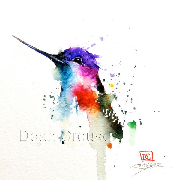 HUMMINGBIRD Watercolor Art Print, Hummingbird Painting by Dean Crouser