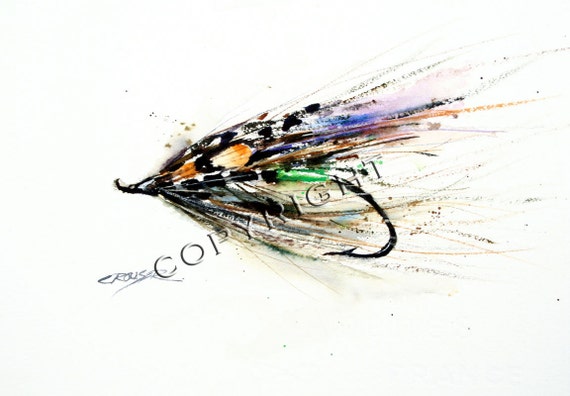 FLY FISHING Watercolor Print, Fly Art, Fly Painting, by Dean Crouser -   Israel