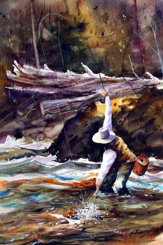 Trout Fishing Watercolor Print by Dean Crouser -  Canada