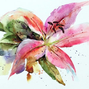 STARGAZER LILY Floral Watercolor Painting by Dean Crouser