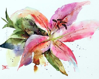 STARGAZER LILY Floral Watercolor Painting by Dean Crouser