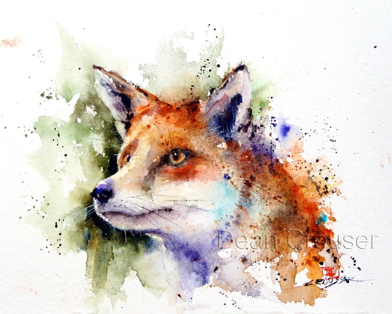 RED FOX Watercolor Nature Print by Dean Crouser image 1