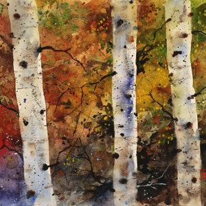 AUTUMN TREES Colorful Watercolor Birch Tree Print by Dean Crouser