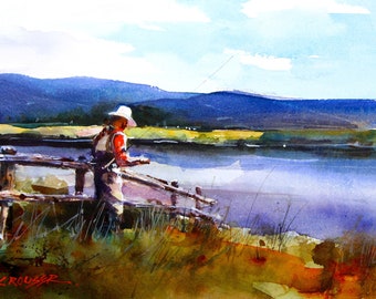 FLY FISHING Watercolor Print by Dean Crouser