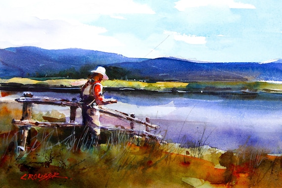 FLY FISHING Watercolor Print by Dean Crouser -  Denmark