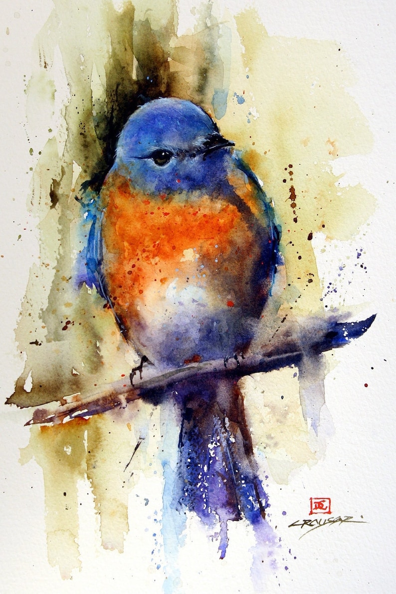 EASTERN BLUEBIRD Watercolor Bird Art Print By Dean Crouser image 1