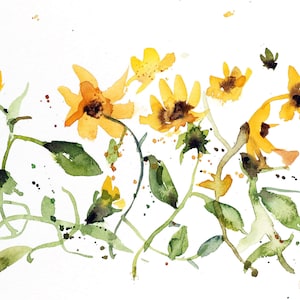 SUNFLOWER GARDEN FLOWERS Watercolor Floral Print by Dean Crouser