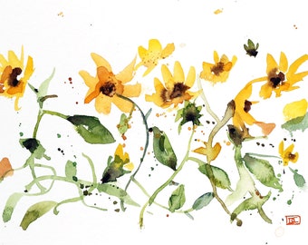 SUNFLOWER GARDEN FLOWERS Watercolor Floral Print by Dean Crouser