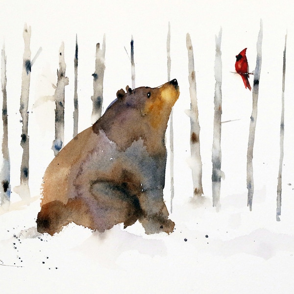 BEAR and CARDINAL Blank Greeting Cards, Set of 8, Watercolor Bird Art by Dean Crouser