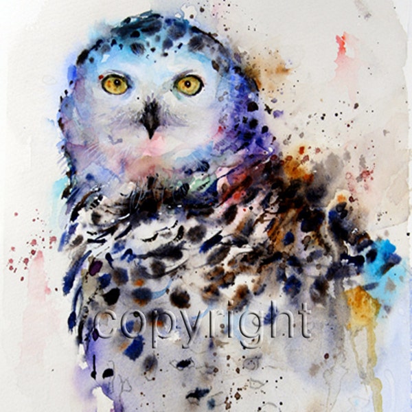 SNOWY OWL Watercolor Bird Art Print By Dean Crouser