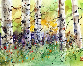 ASPEN BIRCH TREE Watercolor Print by Dean Crouser
