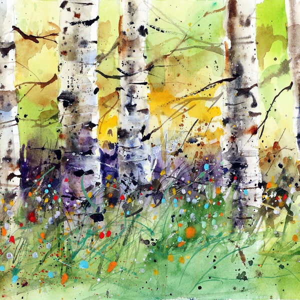 ASPEN BIRCH TREE Watercolor Print by Dean Crouser