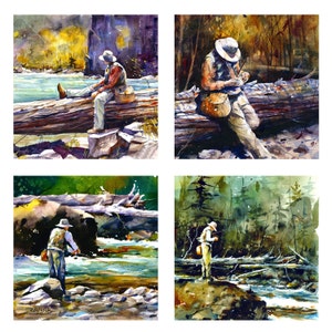 TROUT FISHING Ceramic Coaster Set by Dean Crouser