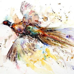 PHEASANT Abstract Watercolor Bird Art  Print by Dean Crouser