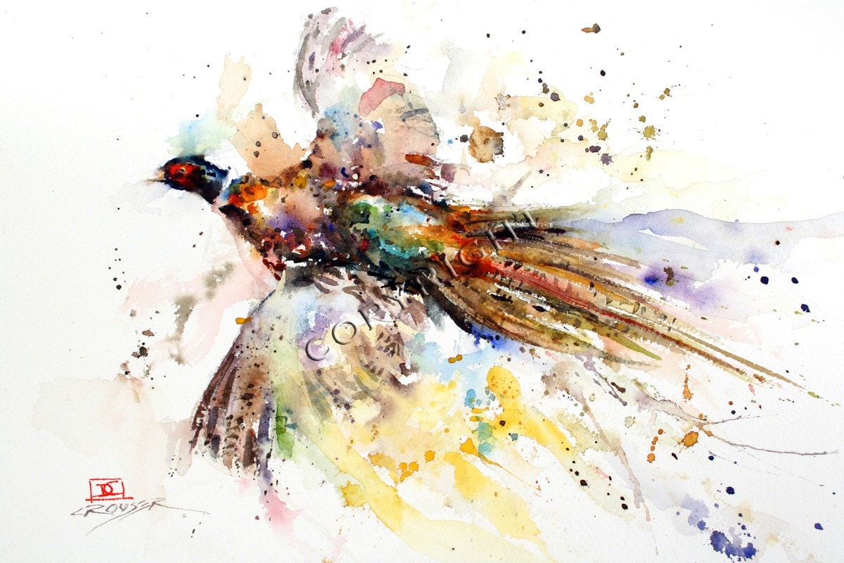 PHEASANT Abstract Watercolor Bird Art  Print by Dean Crouser