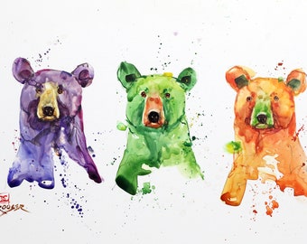 THREE BEARS Watercolor Bear Print by Dean Crouser
