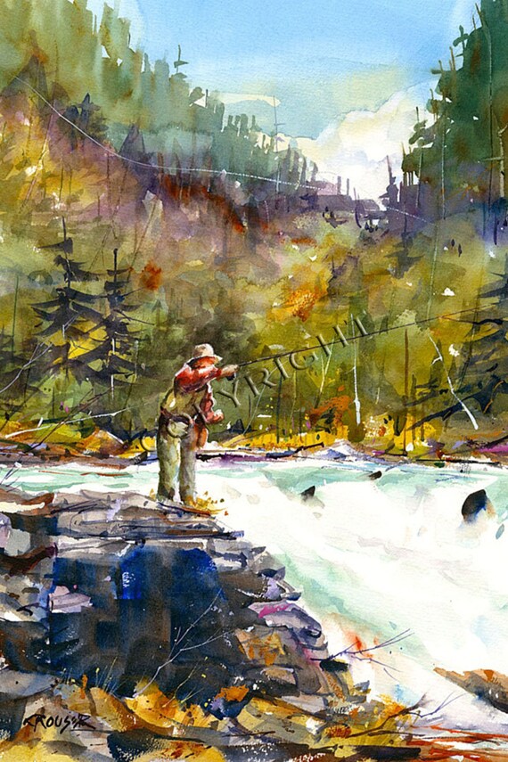 dean crouser fishing lures FLY FISHING Colorful Classic Watercolor Print for Fisherman by Dean Crouser