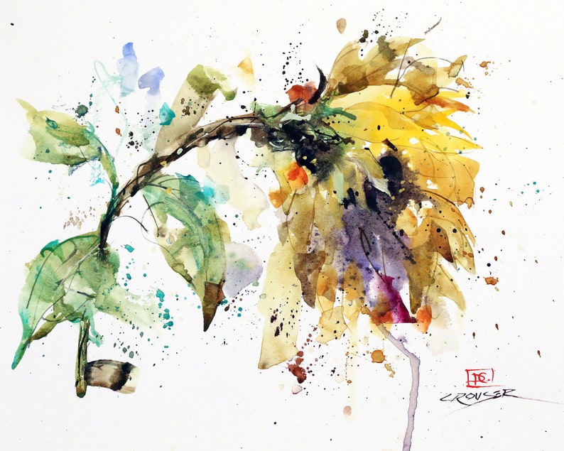 SUNFLOWER Abstract Floral Watercolor Print by Dean Crouser 